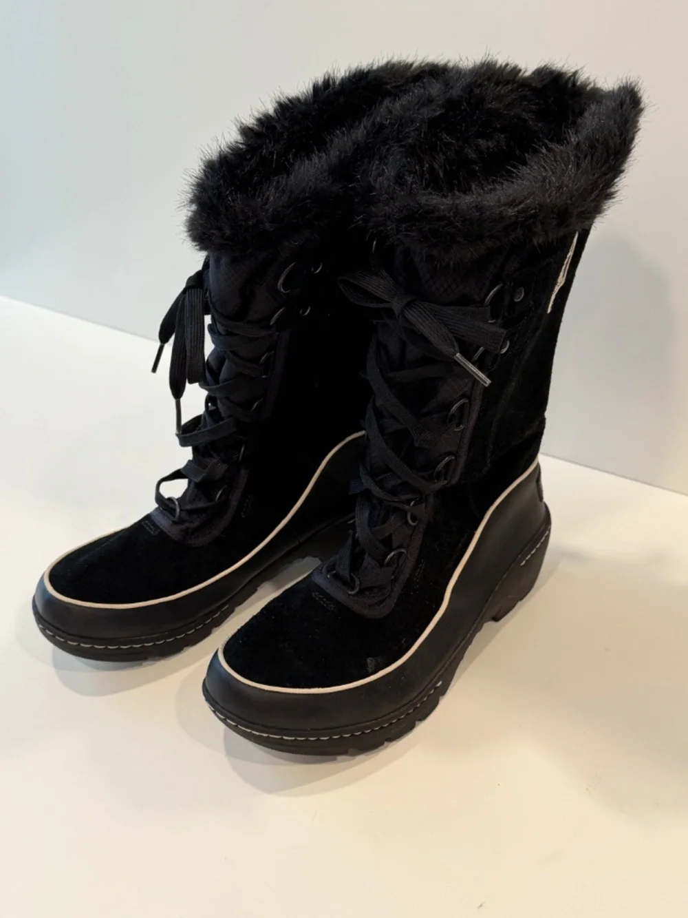 SOREL Black Suede & Faux Fur Waterproof Winter Snow Boots